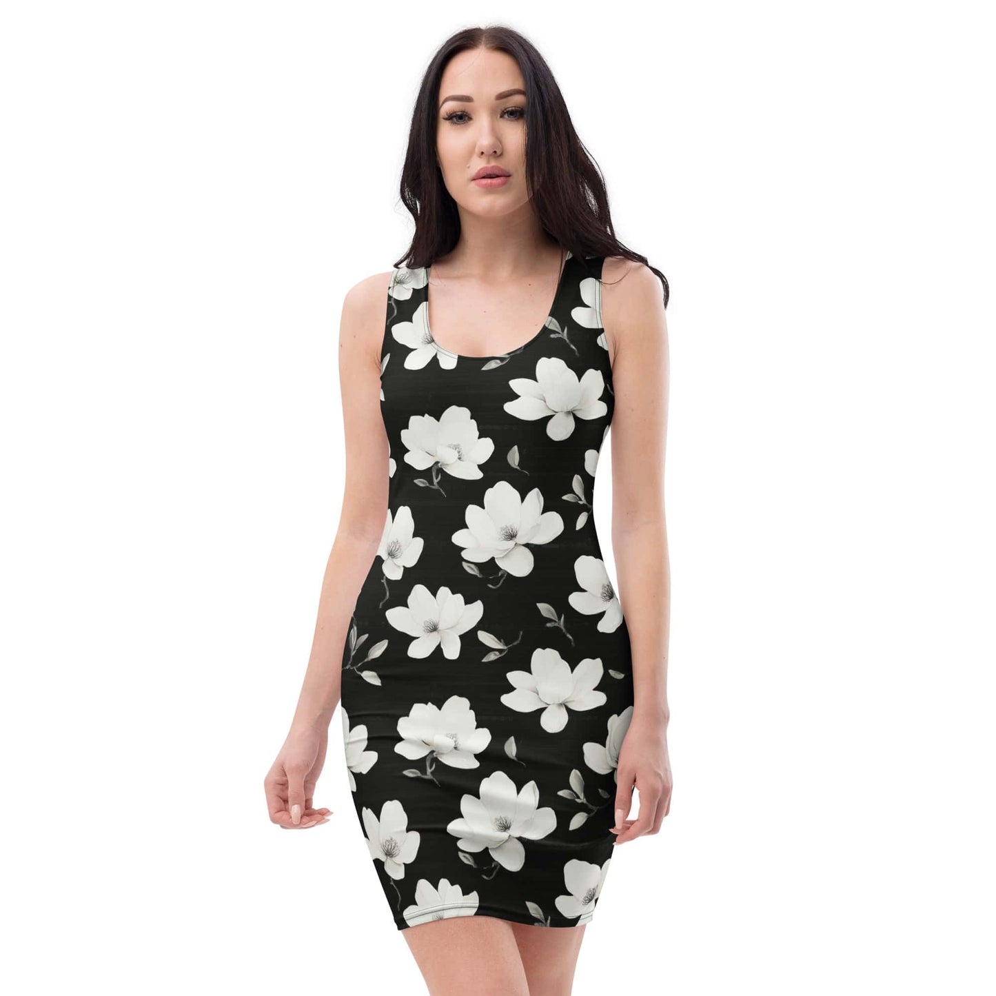 All Over Prints XS White Lotus Bodycon Dress