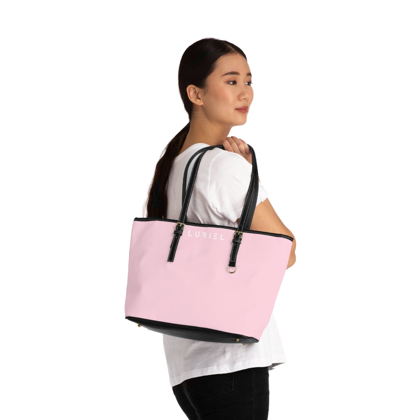 Bags 16" x 10" / Black Baby Pink Women's Vegan Leather Tote Bag