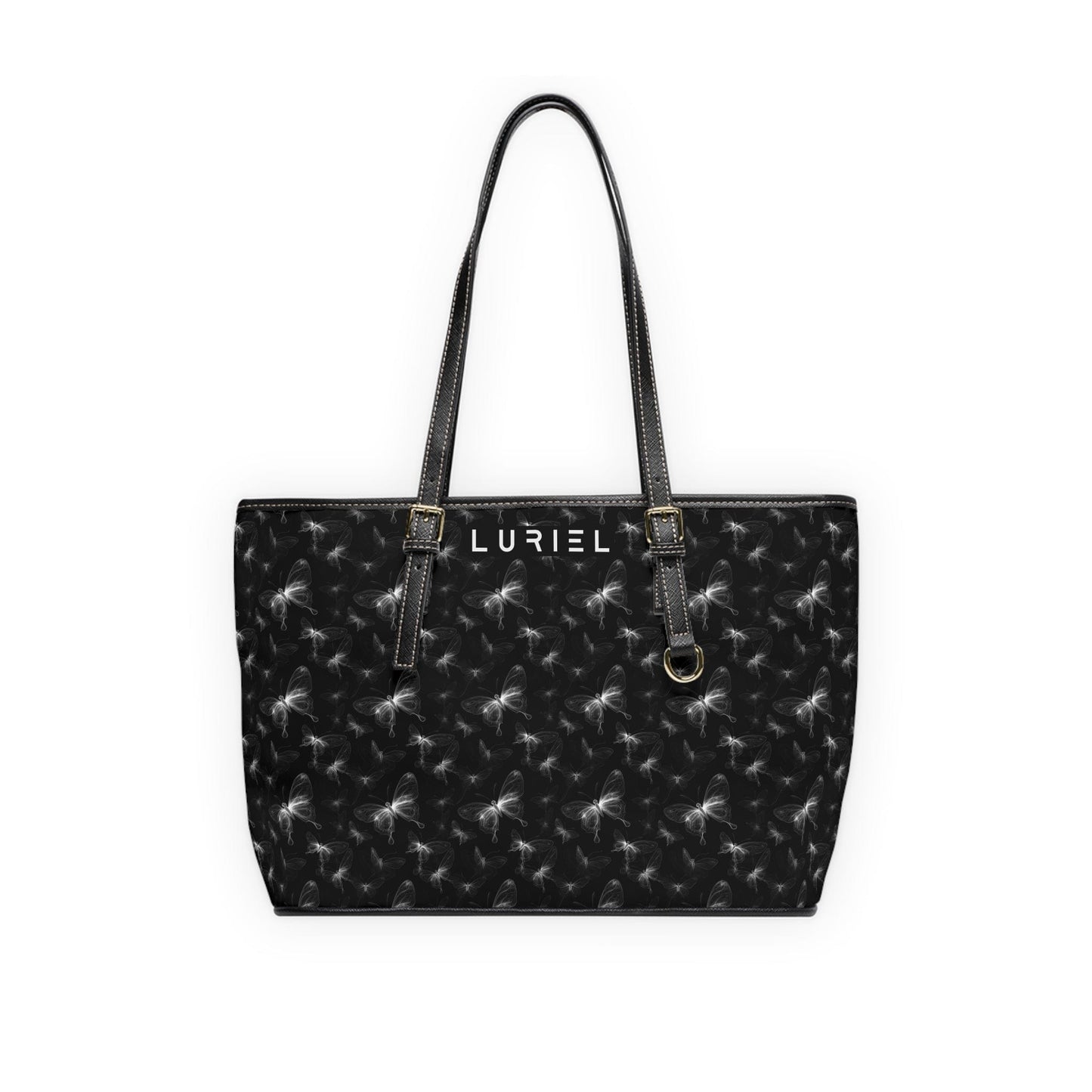 Bags 16" x 10" / Black Butterflies in the Dark Women's Vegan Leather Tote Bag
