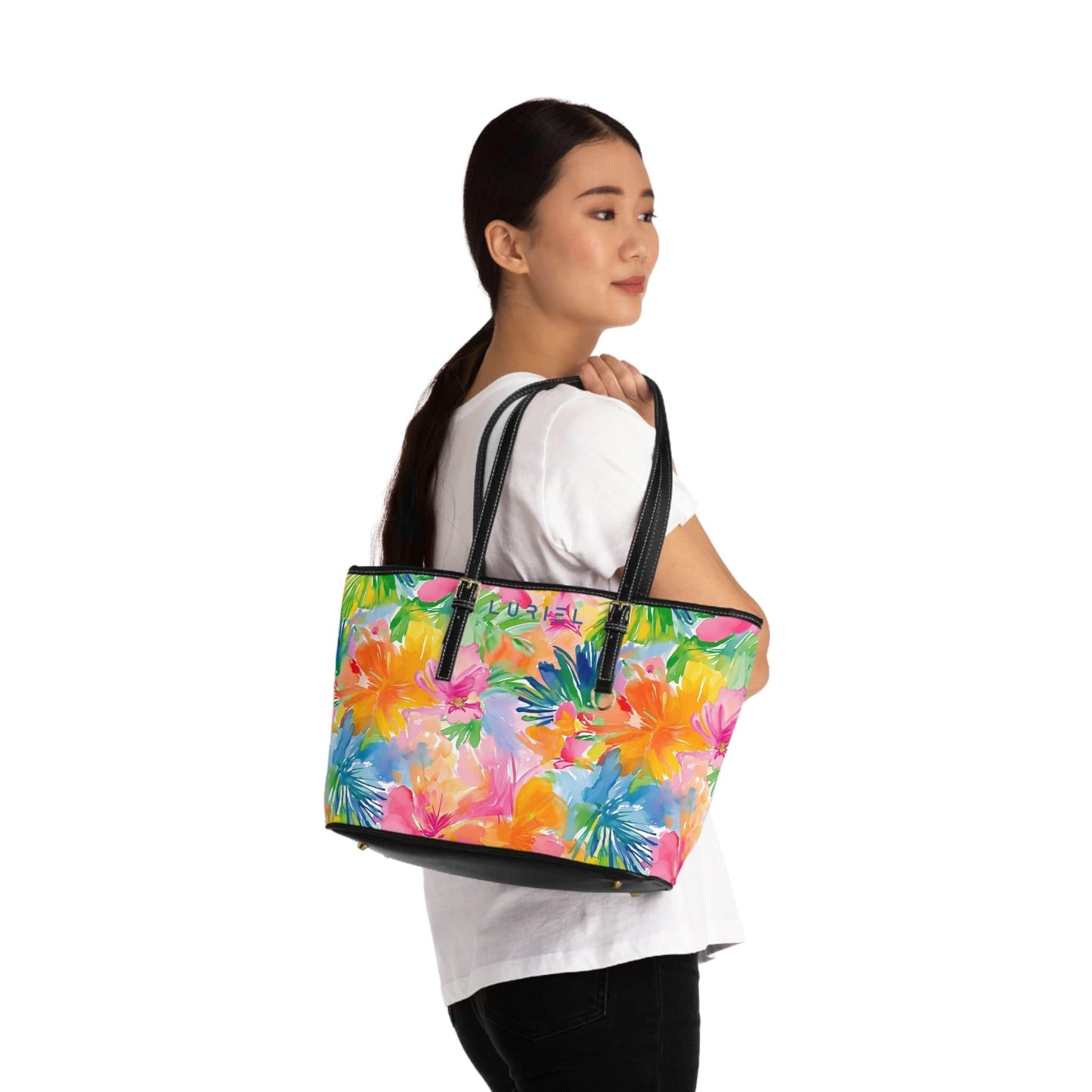 Bags 16" x 10" / Black Caribbean Beach Women's Vegan Leather Tote Bag
