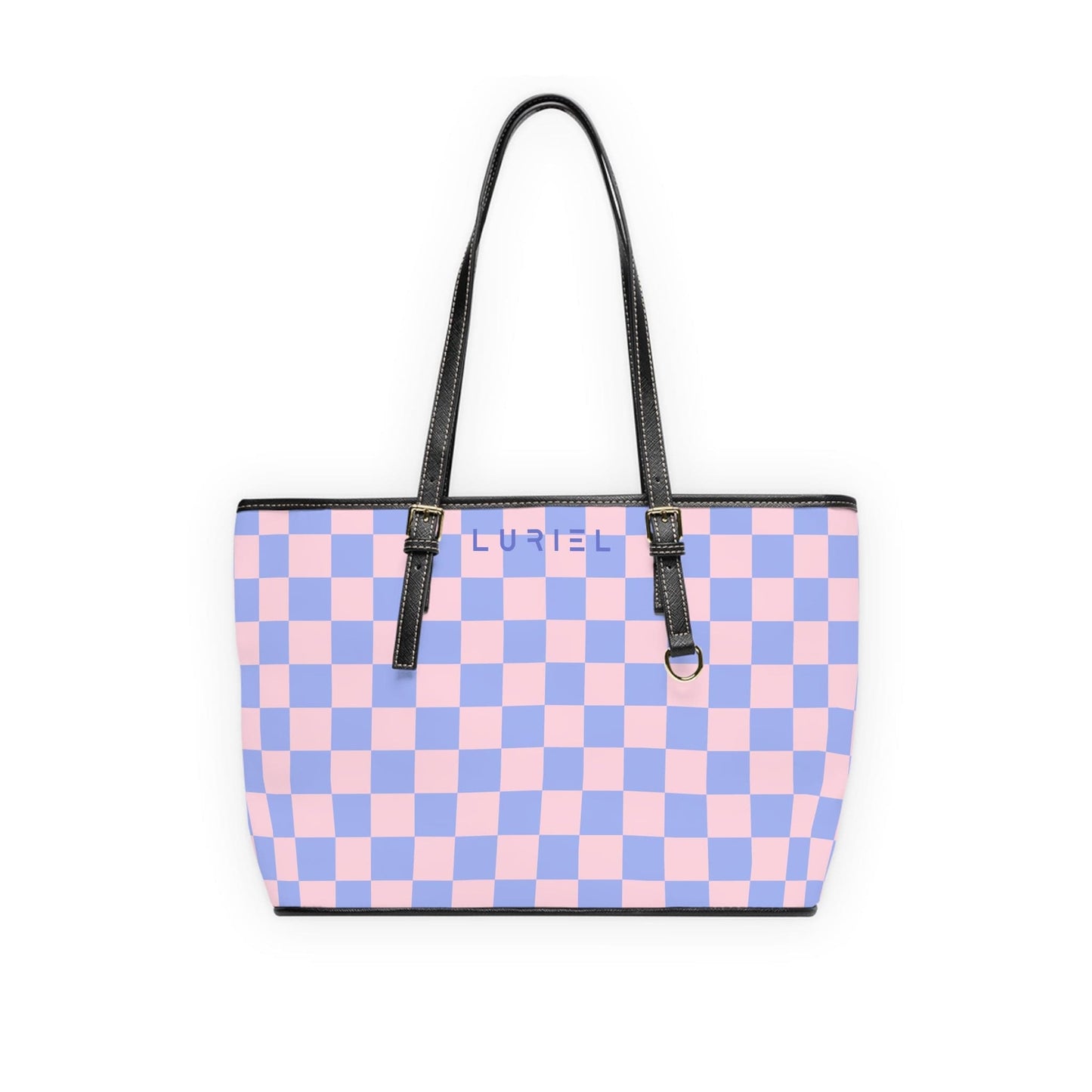 Bags 16" x 10" / Black Checkered Pink Skies Women's Vegan Leather Tote Bag