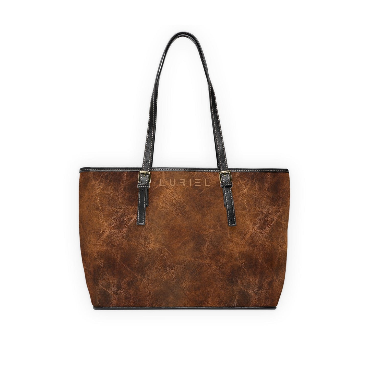 Bags 16" x 10" / Black Chestnut Brown Aged Leather Women's Vegan Leather Tote Bag