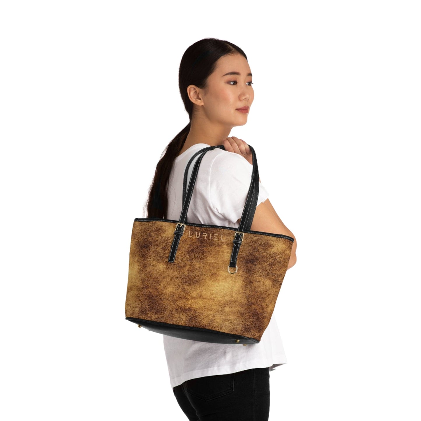 Bags 16" x 10" / Black Echoes of the Ages Women's Vegan Leather Tote Bag
