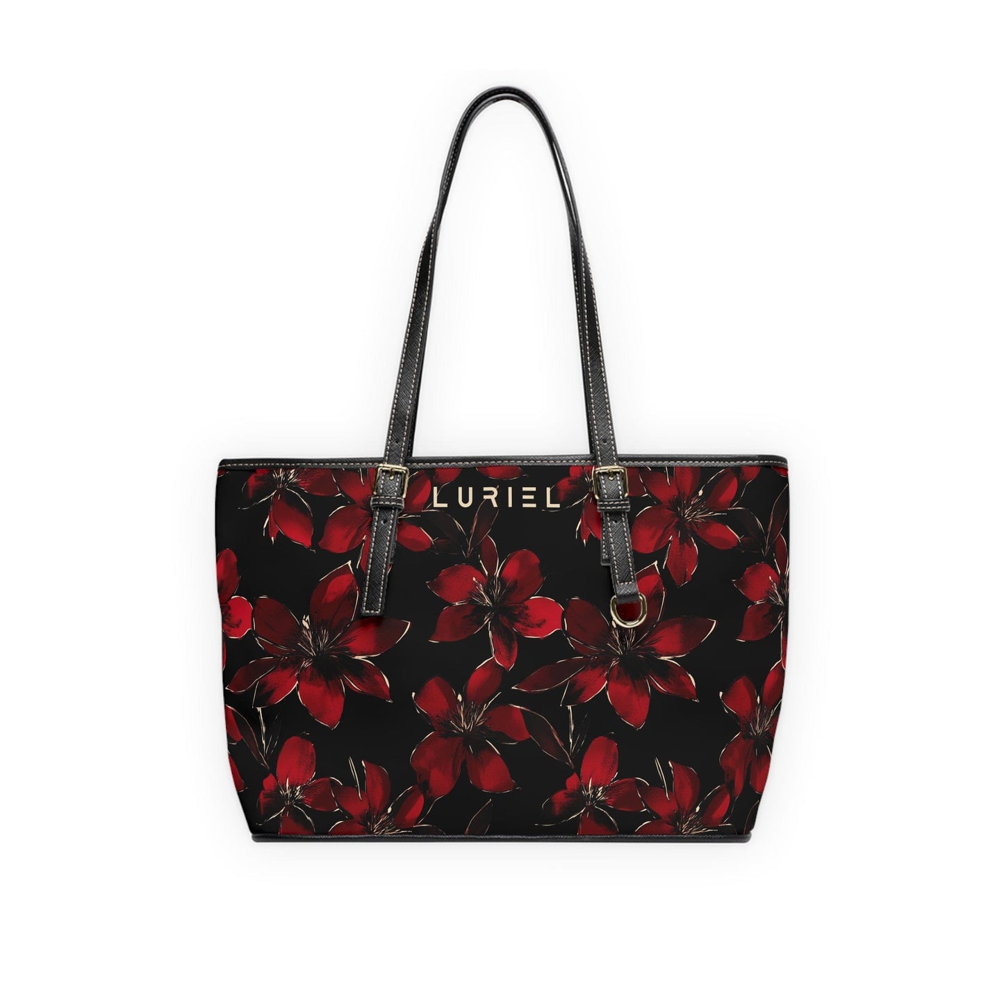 Bags 16" x 10" / Black Moonlit Blooms Women's Vegan Leather Tote Bag