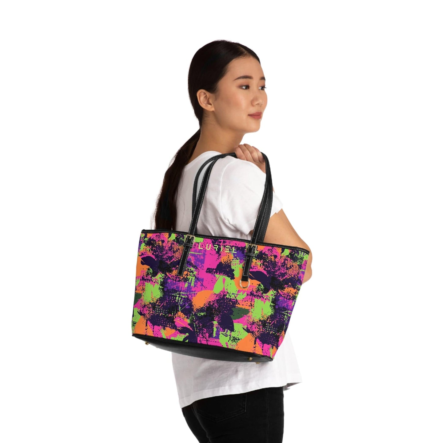 Bags 16" x 10" / Black Neon Nights Women's Vegan Leather Tote Bag