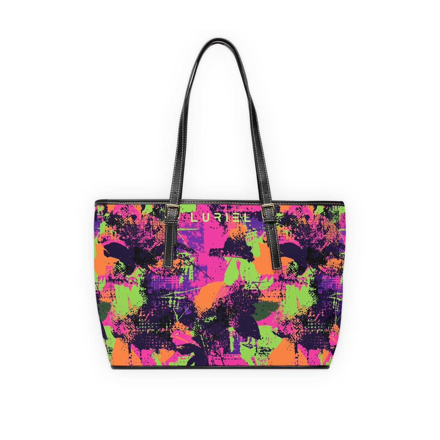 Bags 16" x 10" / Black Neon Nights Women's Vegan Leather Tote Bag