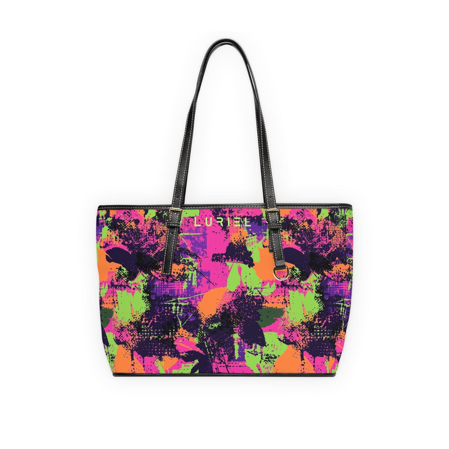 Bags 16" x 10" / Black Neon Nights Women's Vegan Leather Tote Bag
