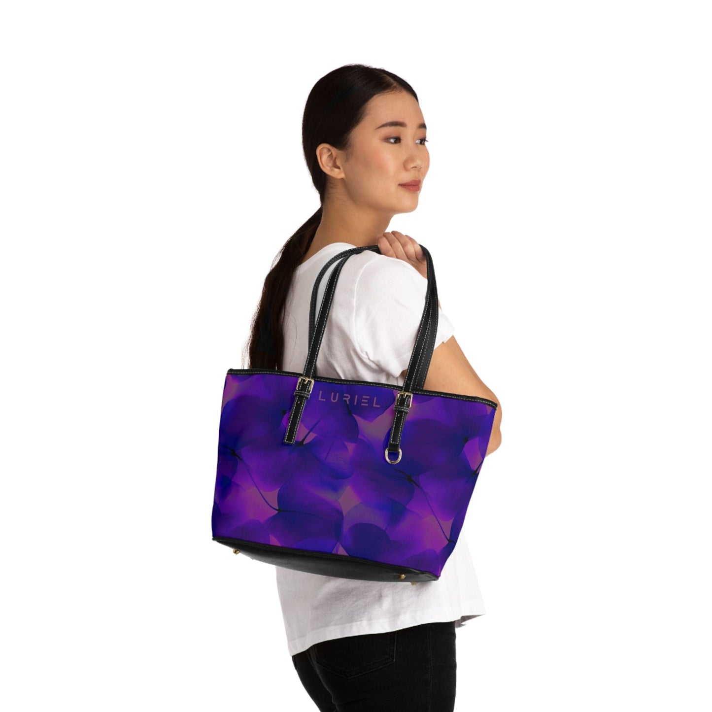 Bags 16" x 10" / Black Out of Time Women's Vegan Leather Tote Bag