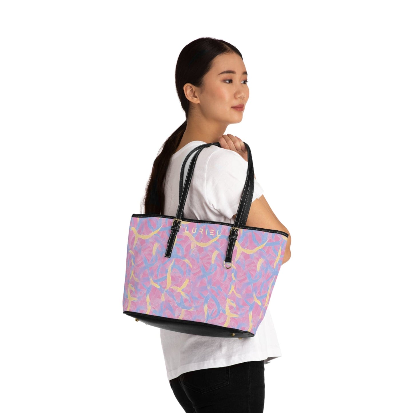 Bags 16" x 10" / Black Pastel Confetti Women's Vegan Leather Tote Bag