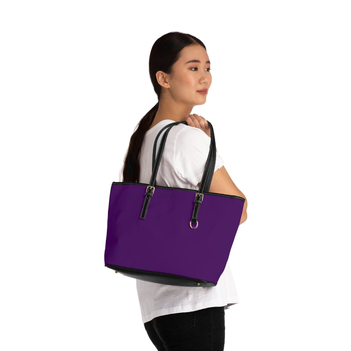 Bags 16" x 10" / Black Plum Purple Women's Vegan Leather Tote Bag