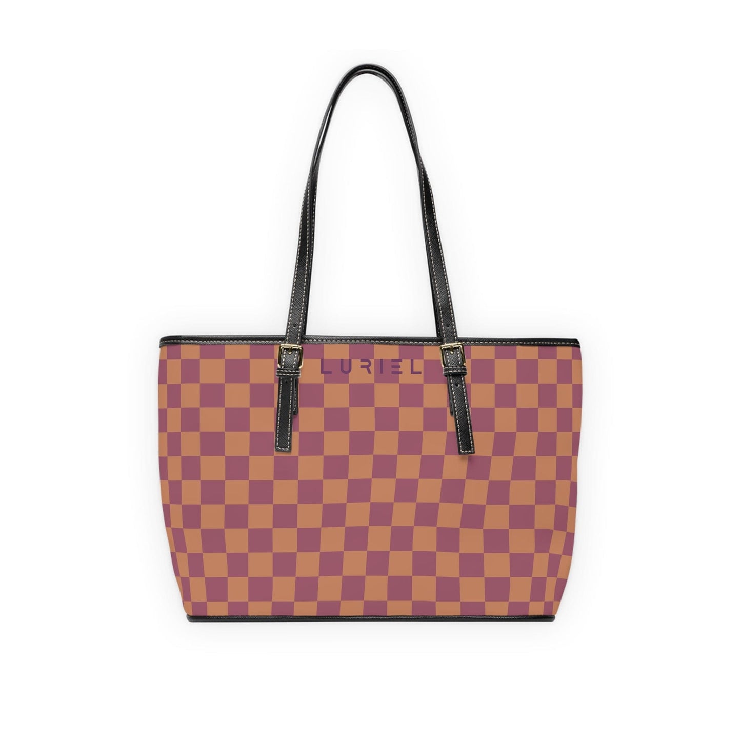 Bags 16" x 10" / Black Rosewood Checkered Women's Vegan Leather Tote Bag