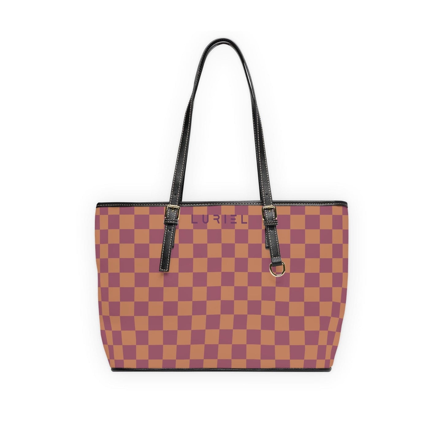 Bags 16" x 10" / Black Rosewood Checkered Women's Vegan Leather Tote Bag
