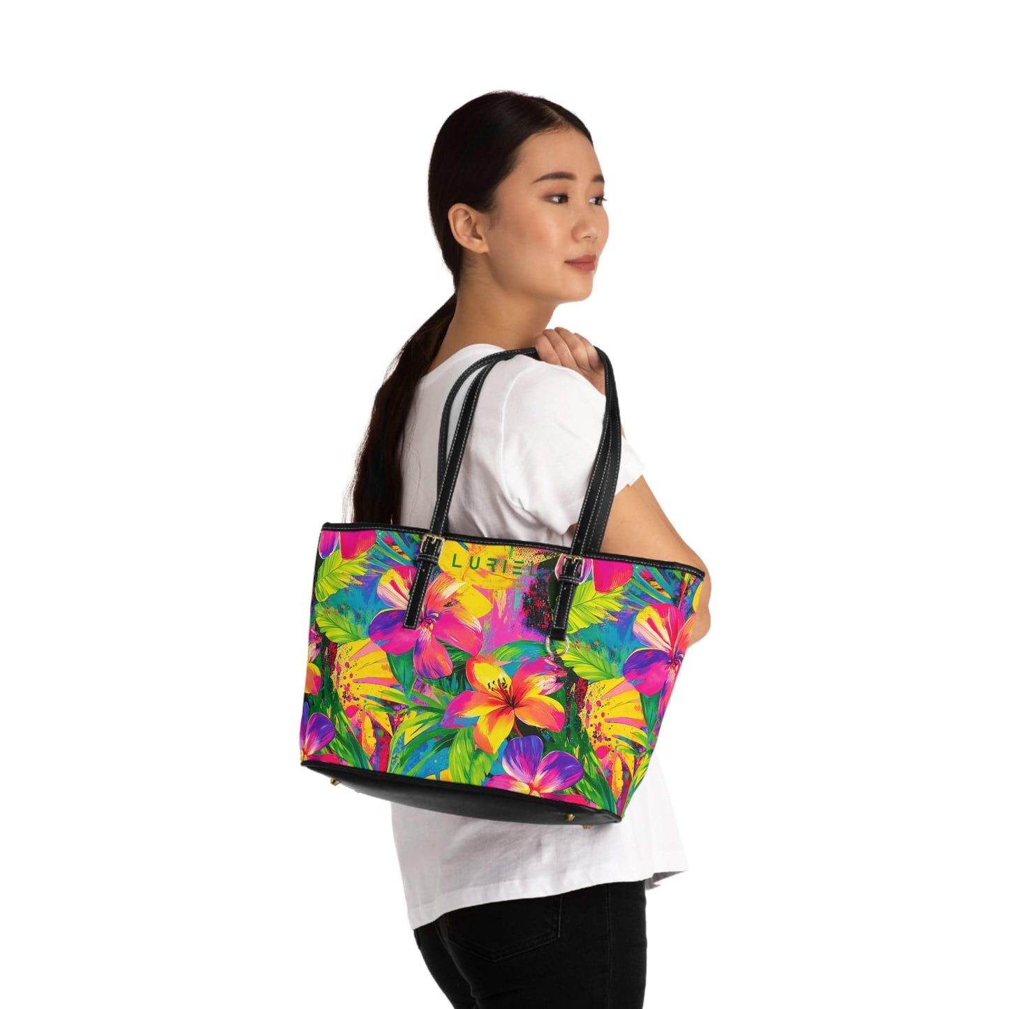 Bags 16" x 10" / Black Tropical Beauty Women's Vegan Leather Tote Bag