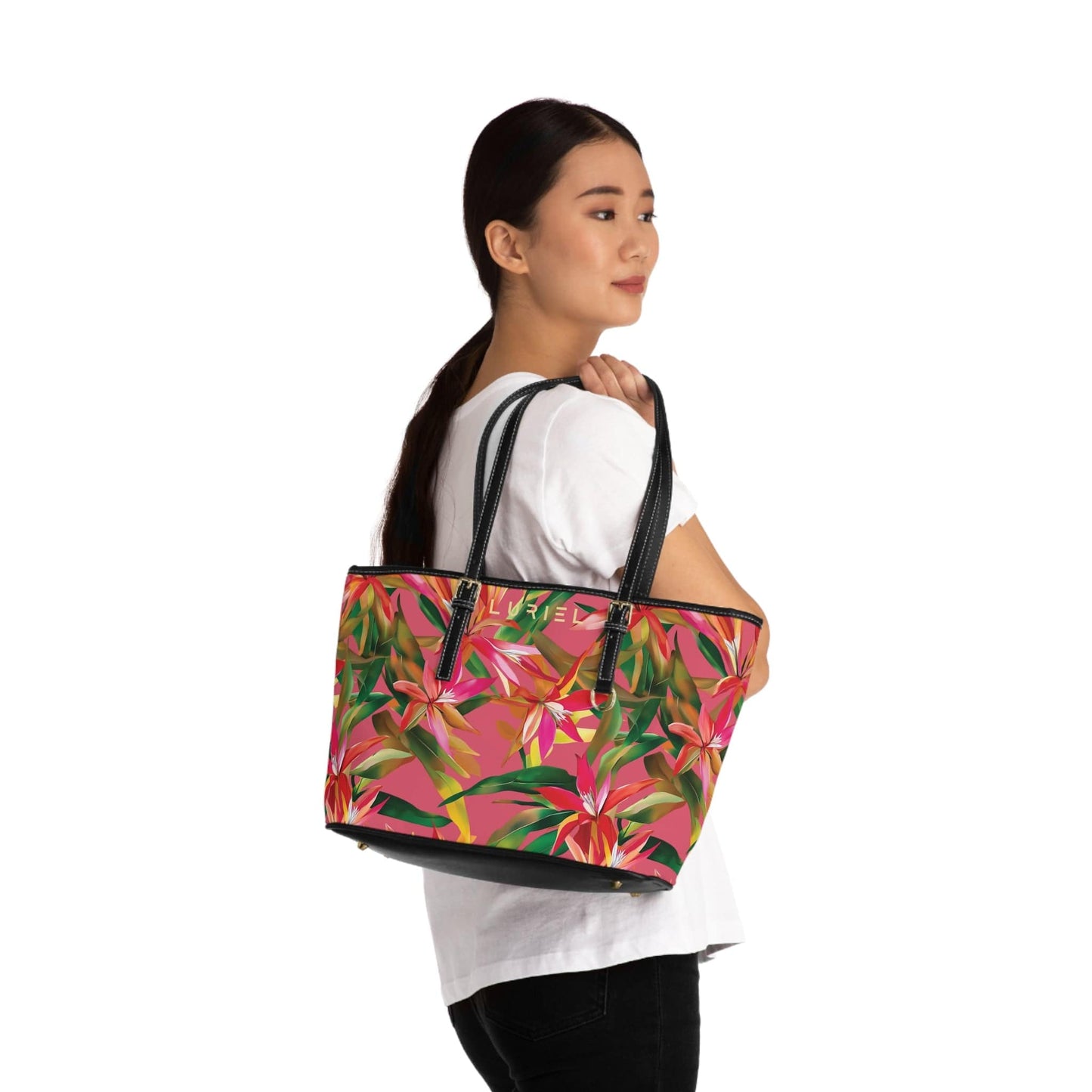 Bags 16" x 10" / Black Tropical Scent Women's Vegan Leather Tote Bag