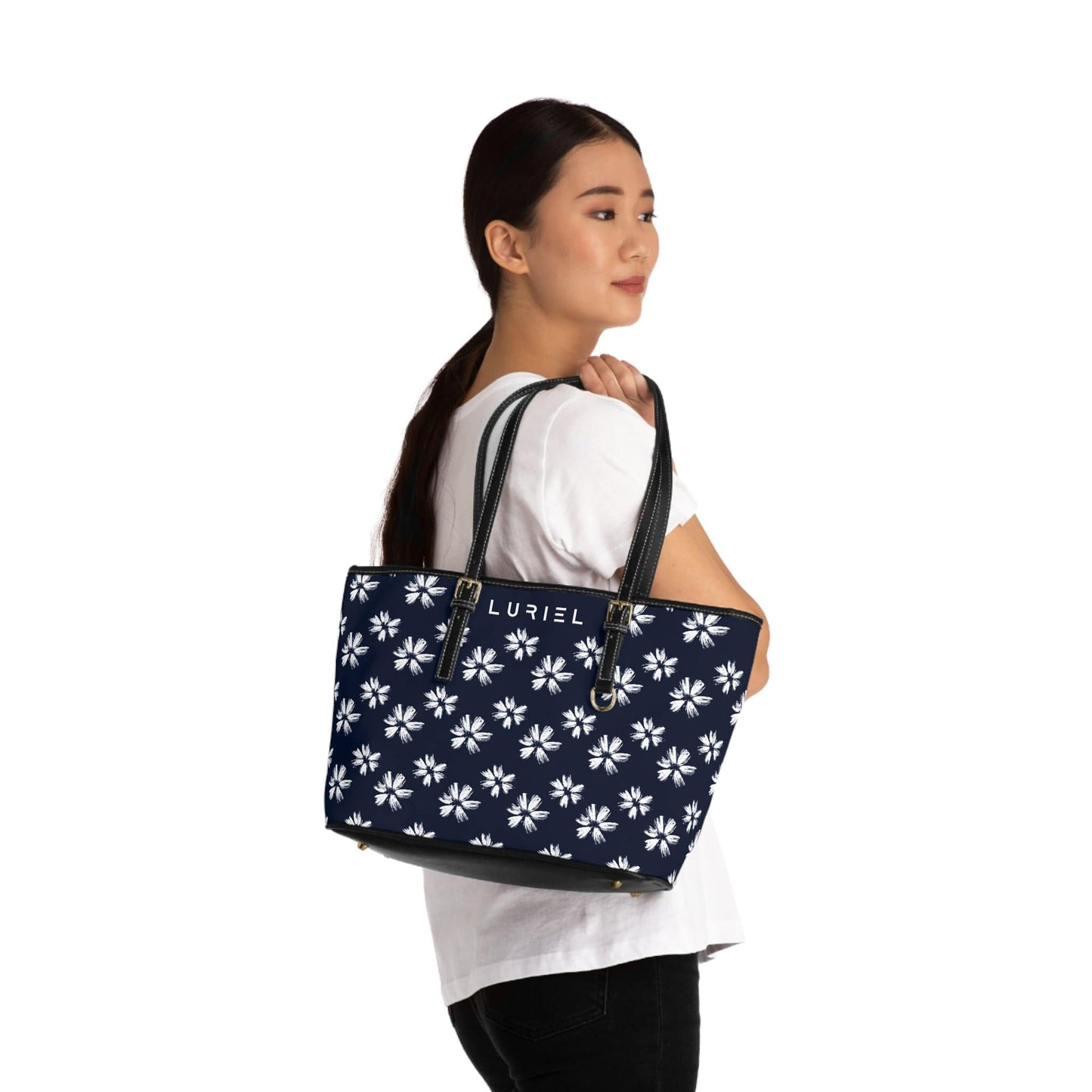 Bags 16" x 10" / Black Wildflowers Women's Vegan Leather Tote Bag