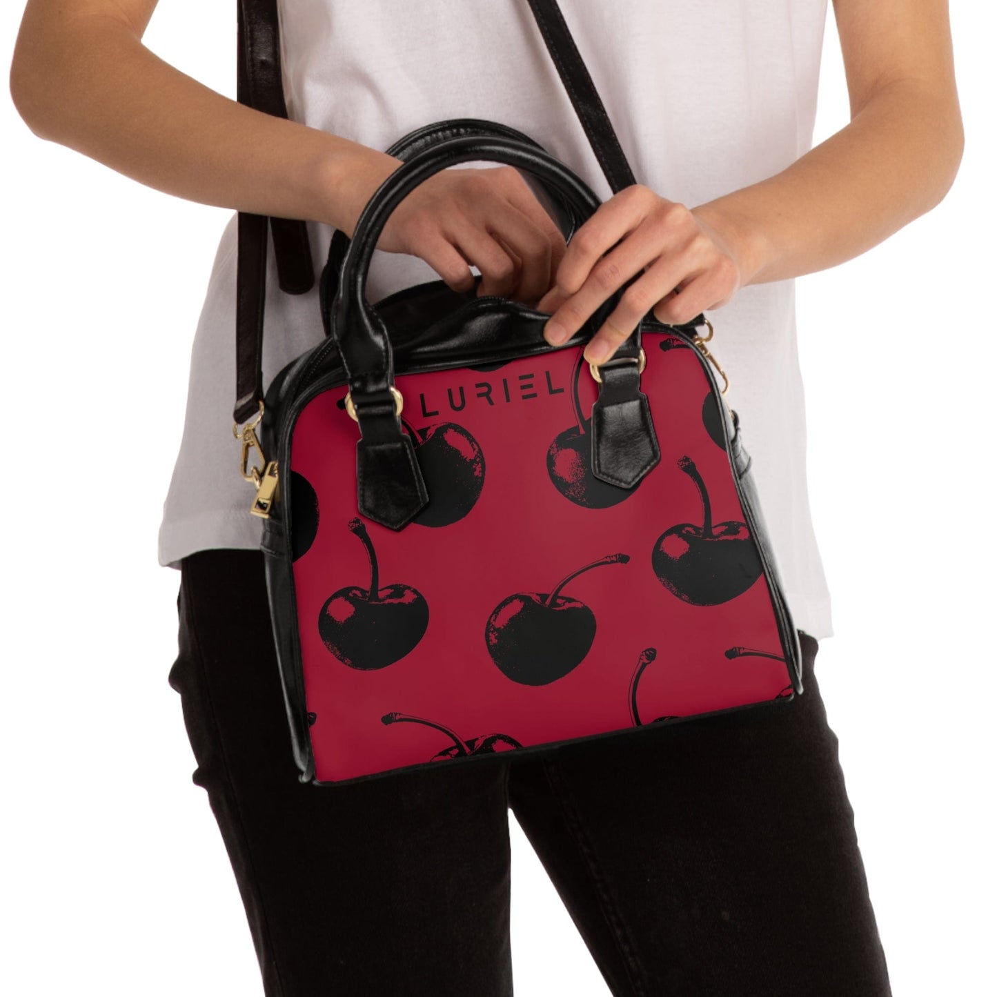 Bags 9.45" x 8.27" / Black Cherries Women's Vegan Leather Shoulder Bag