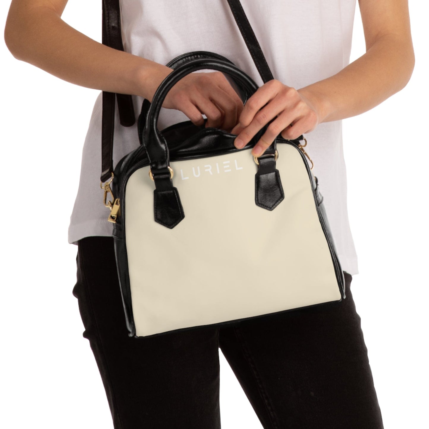 Bags 9.45" x 8.27" / Black Double Spanish White Women's Vegan Leather Shoulder Bag