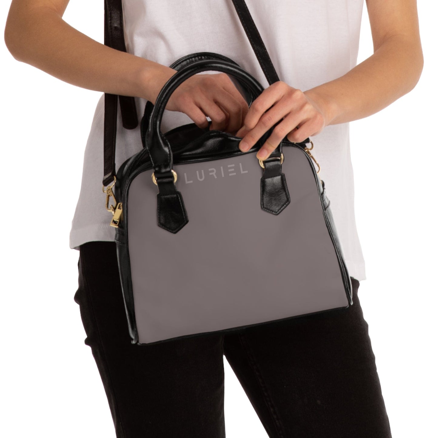 Bags 9.45" x 8.27" / Black Dove Grey Women's Vegan Leather Shoulder Bag