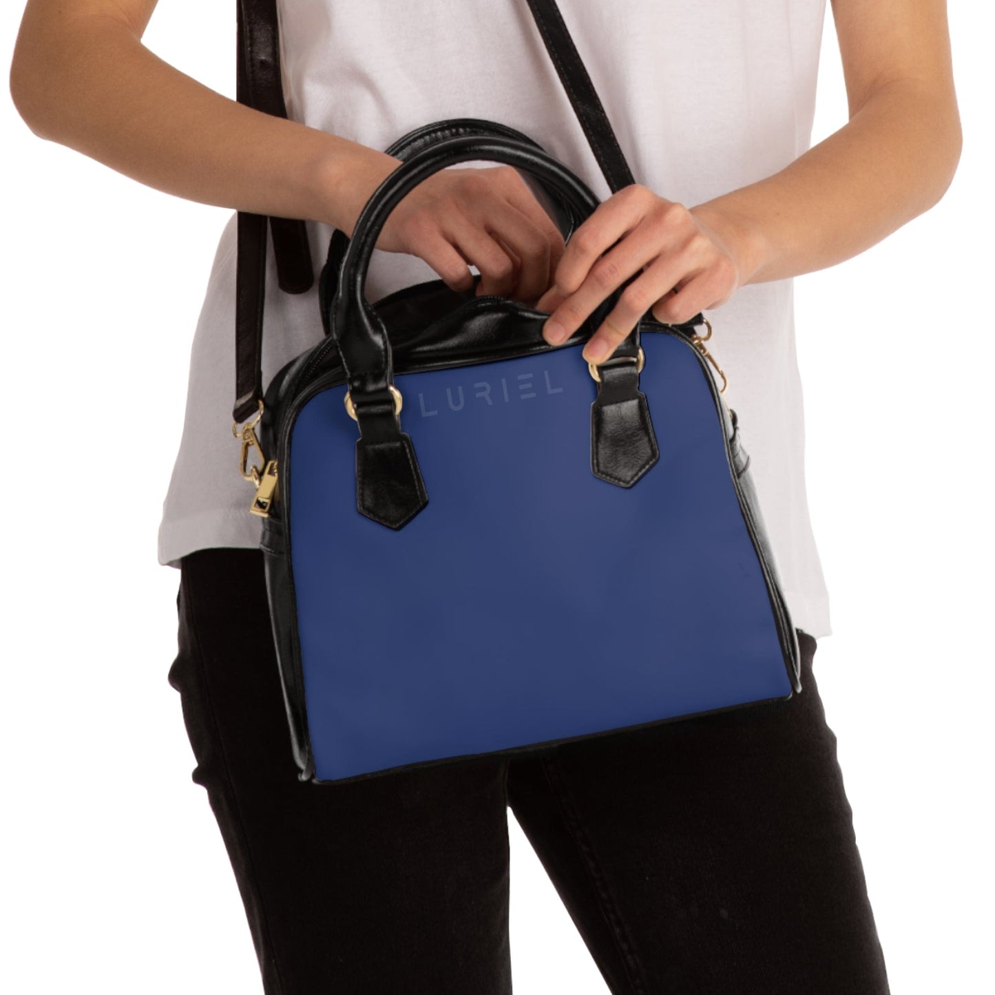 Bags 9.45" x 8.27" / Black Rhino Grey Blue Women's Vegan Leather Shoulder Bag