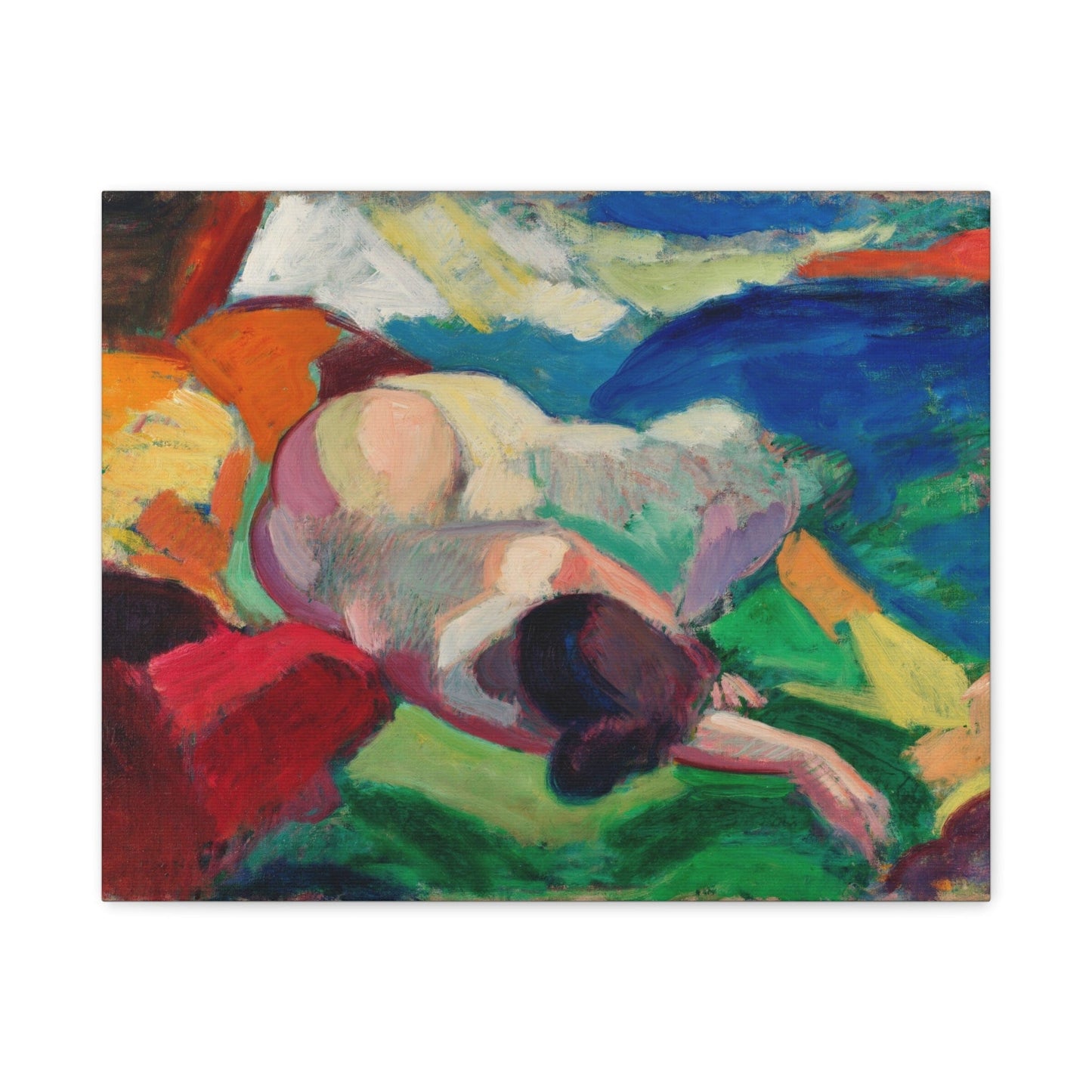 Canvas 20″ x 16″ (Horizontal) / 1.25" Naked woman posing sensually, Nude (1915–1916) by Carl Newman, Stretched Matte Canvas