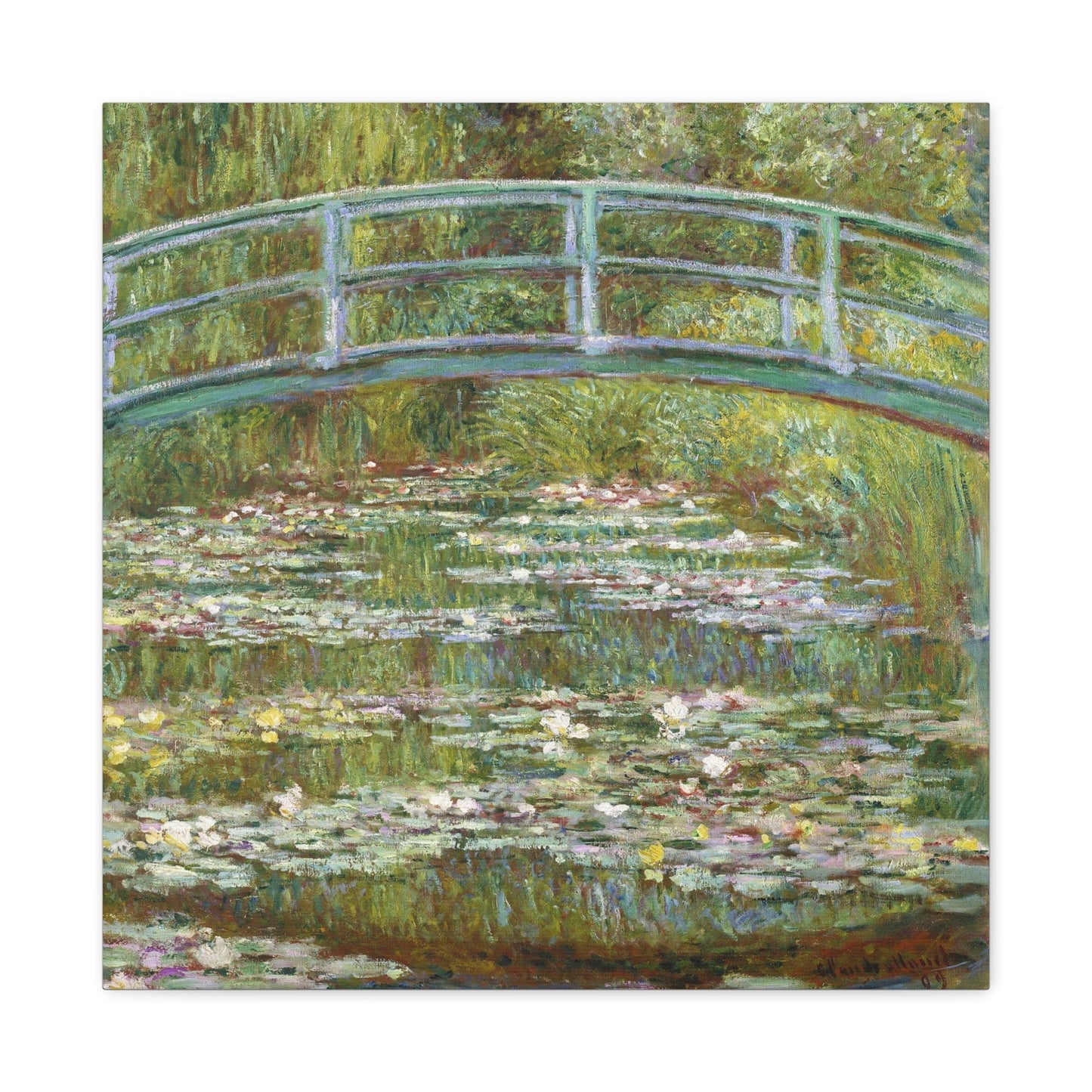 Canvas 20″ x 20″ / 1.25" Bridge over a Pond of Water Lilies by Claude Monet (1899), Stretched Matte Canvas