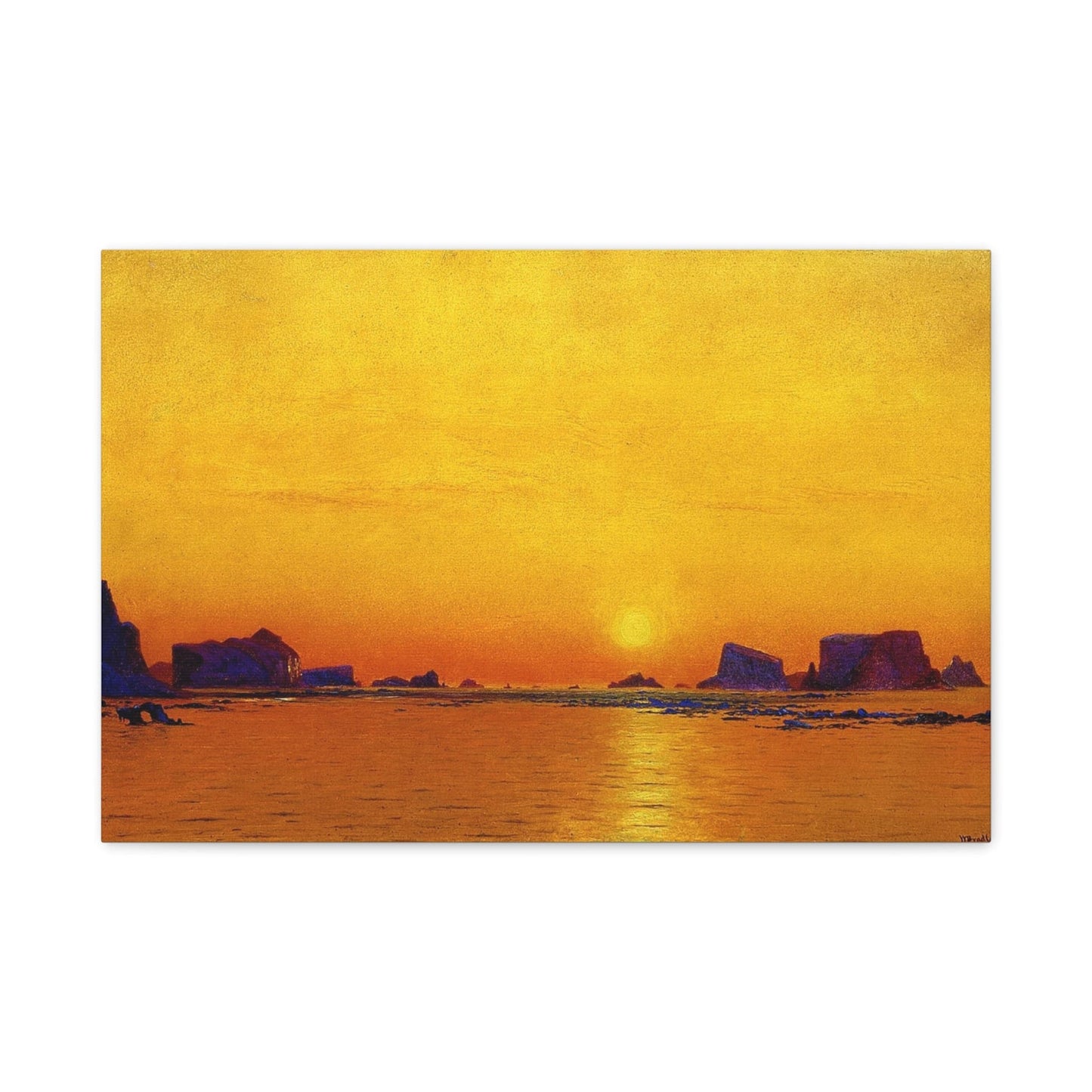 Canvas 24″ x 16″ (Horizontal) / 1.25" Ice Floes Under The Midnight Sun (1869) Oil Painting By William Bradford, Stretched Matte Canvas