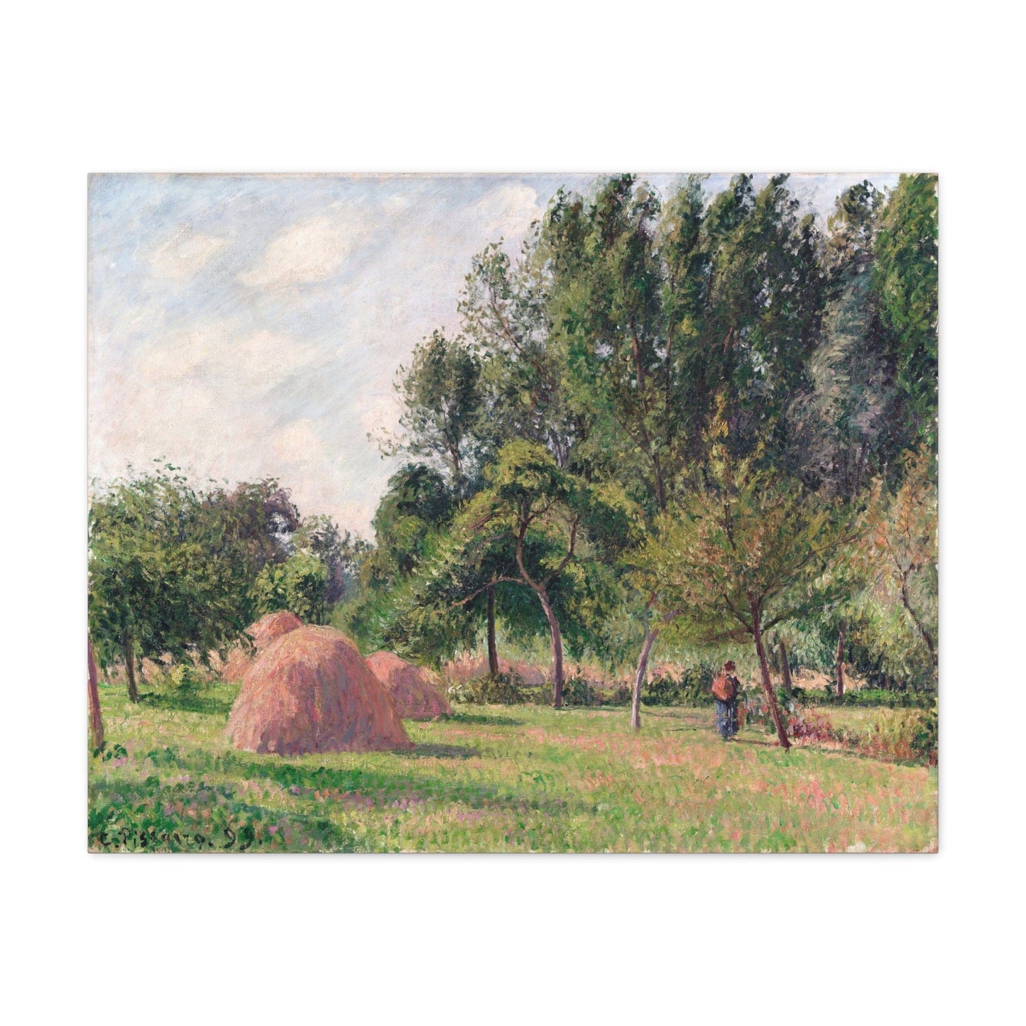 Canvas 30" x 24" (Horizontal) / 1.25" Haystacks, Morning, Éragny (1899) by Camille Pissarro, Stretched Matte Canvas
