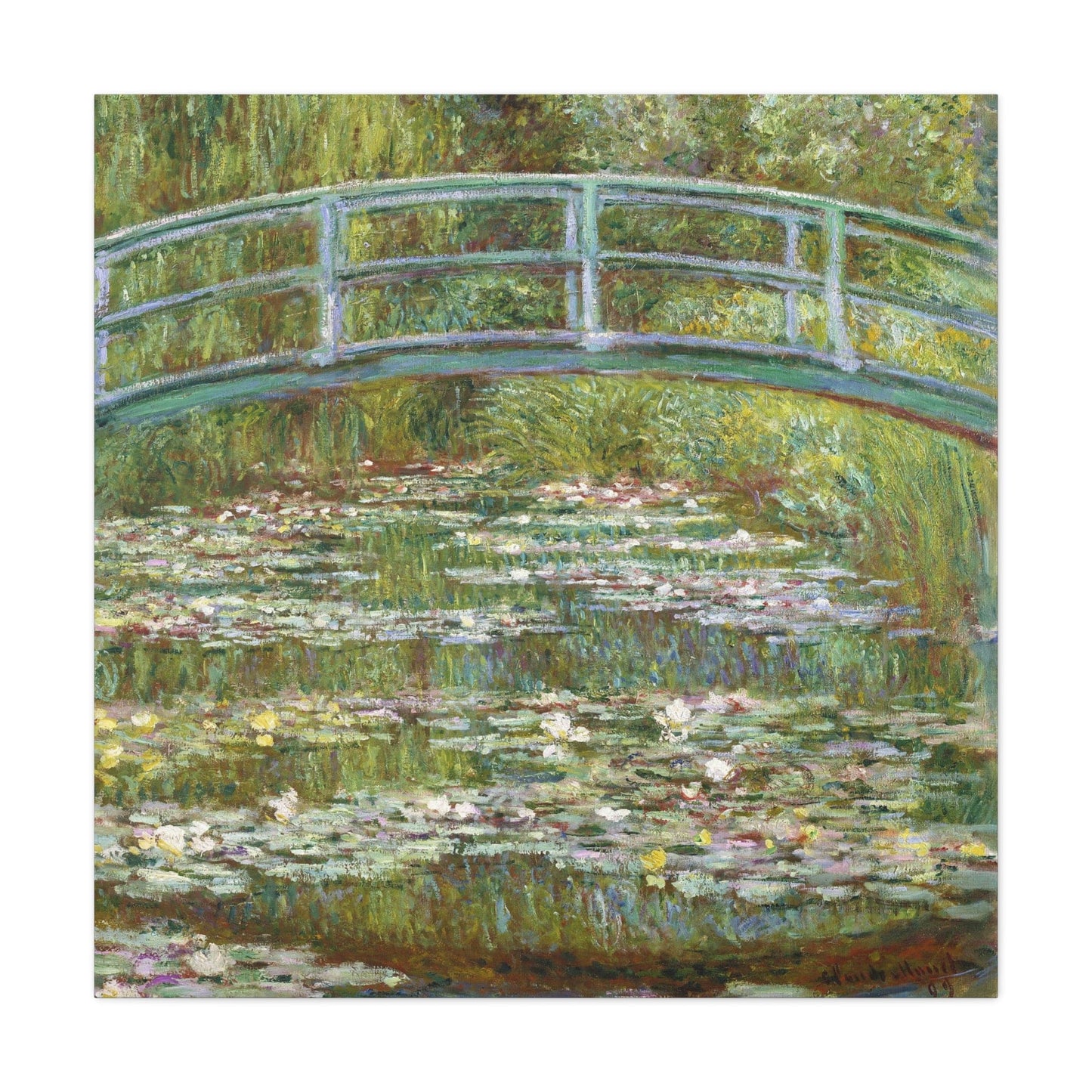 Canvas 36" x 36" / 1.25" Bridge over a Pond of Water Lilies by Claude Monet (1899), Stretched Matte Canvas
