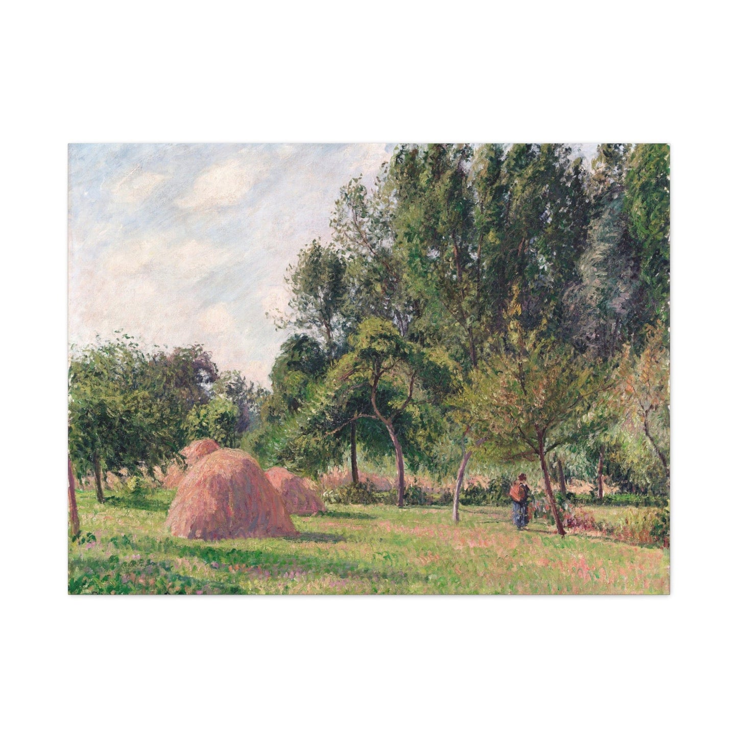 Canvas 40" x 30" (Horizontal) / 1.25" Haystacks, Morning, Éragny (1899) by Camille Pissarro, Stretched Matte Canvas
