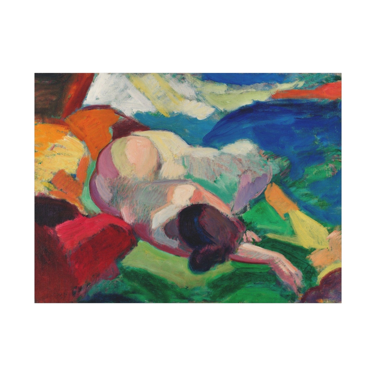 Canvas 48" x 36" (Horizontal) / 1.25" Naked woman posing sensually, Nude (1915–1916) by Carl Newman, Stretched Matte Canvas