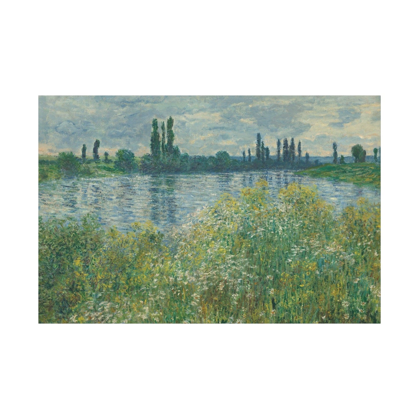 Canvas 60" x 40" (Horizontal) / 1.25" Banks of the Seine, Vétheuil by Claude Monet (1880), Stretched Matte Canvas
