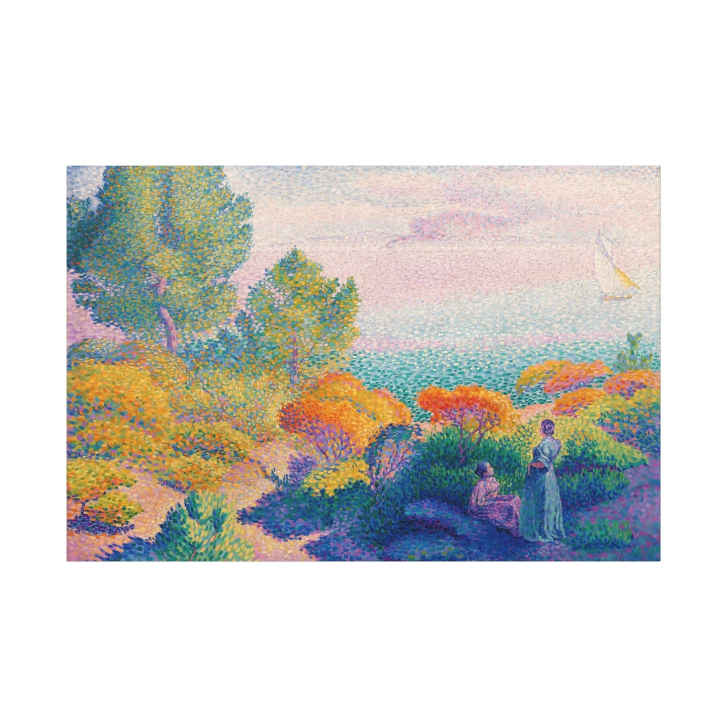 Canvas 60" x 40" (Horizontal) / 1.25" Two Women by the Shore, Mediterranean (1896) by Henri-Edmond Cross, Stretched Matte Canvas