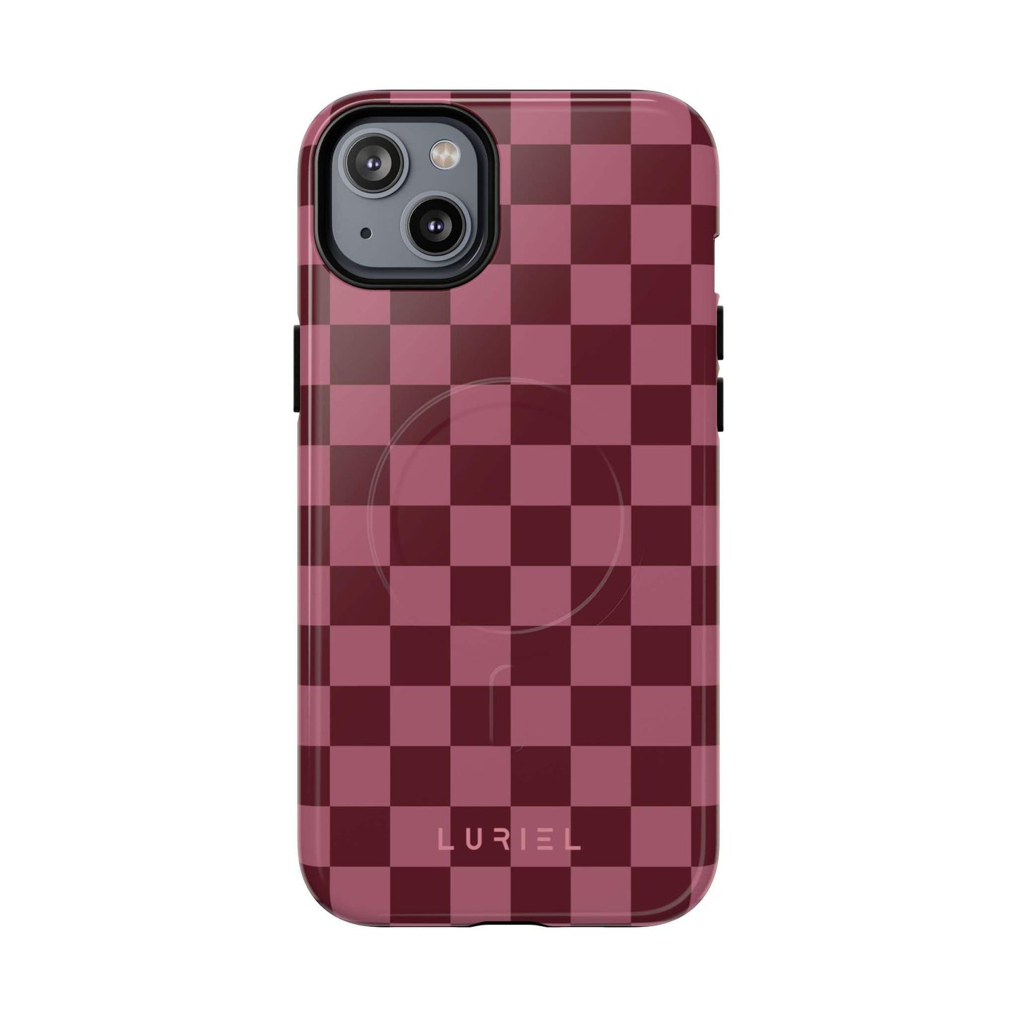 Phone Case iPhone 14 Plus / Glossy Checkered Pink Tough Magsafe Case
