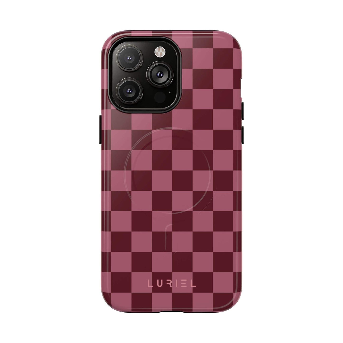 Phone Case iPhone 14 Pro Max / Glossy Checkered Pink Tough Magsafe Case