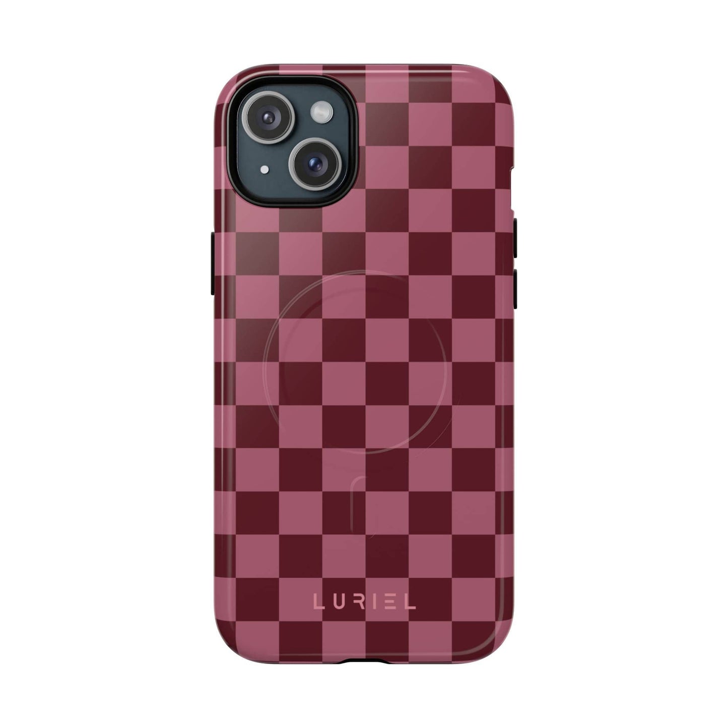 Phone Case iPhone 15 Plus / Glossy Checkered Pink Tough Magsafe Case