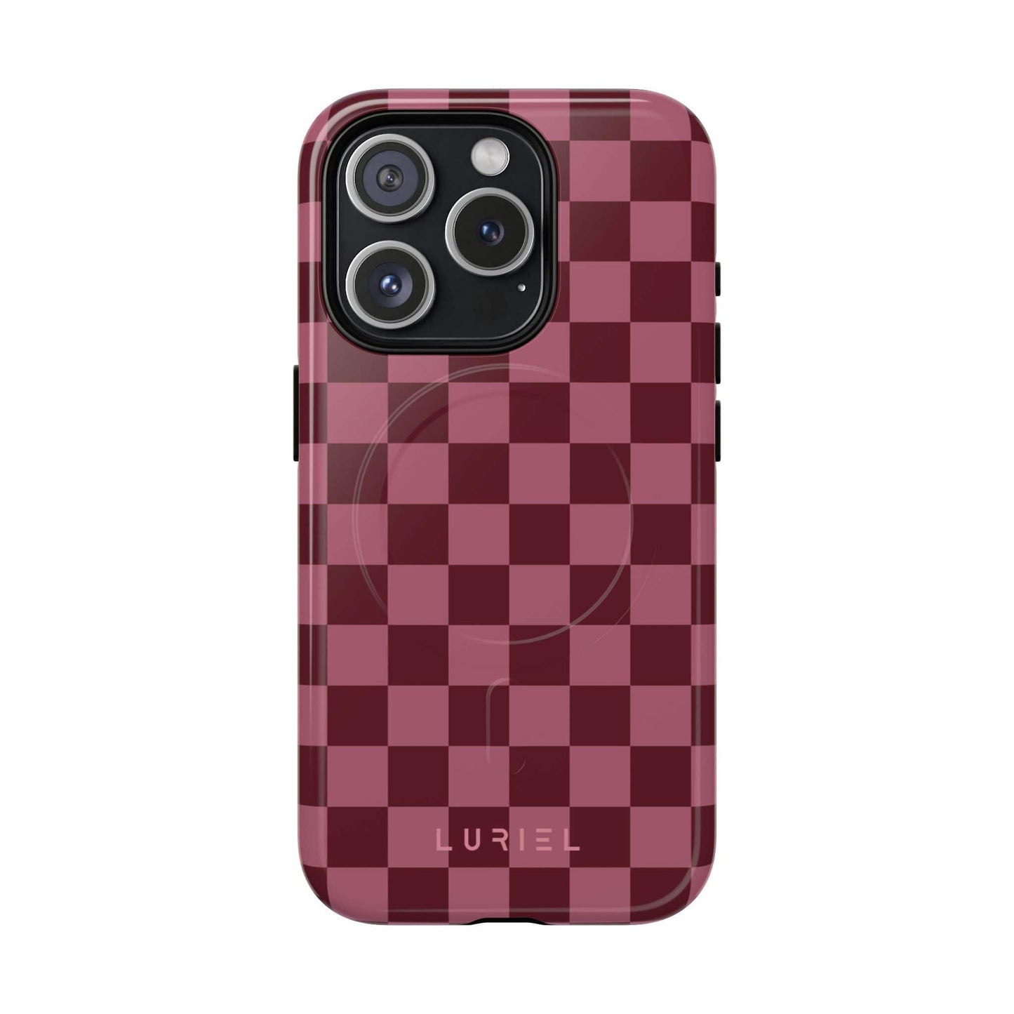 Phone Case iPhone 15 Pro / Glossy Checkered Pink Tough Magsafe Case