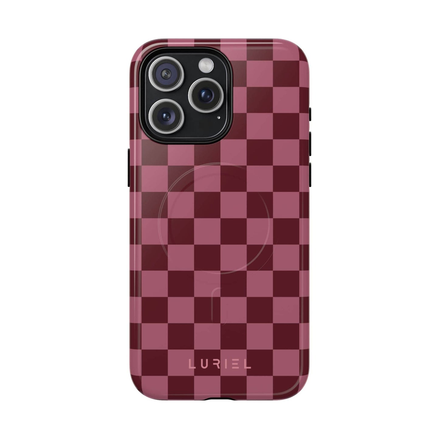 Phone Case iPhone 15 Pro Max / Glossy Checkered Pink Tough Magsafe Case