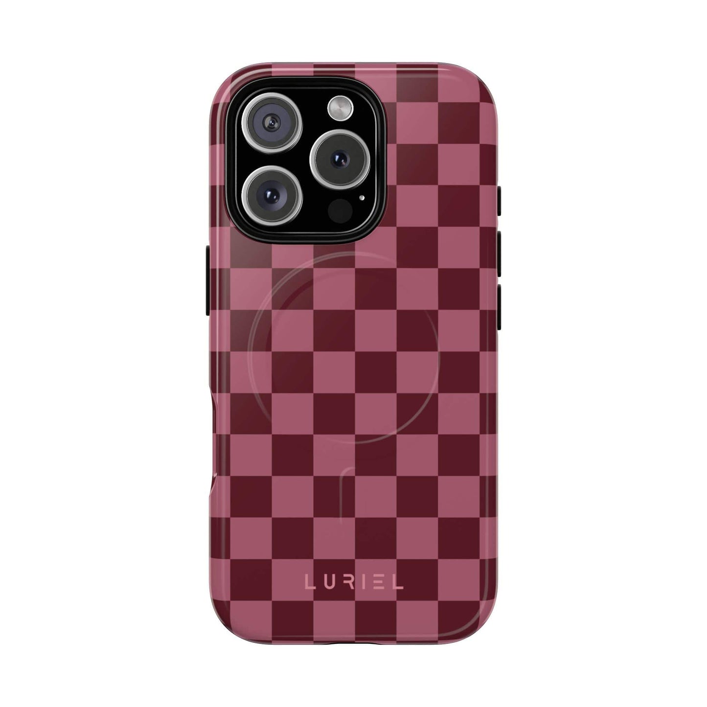 Phone Case iPhone 16 Pro / Glossy Checkered Pink Tough Magsafe Case