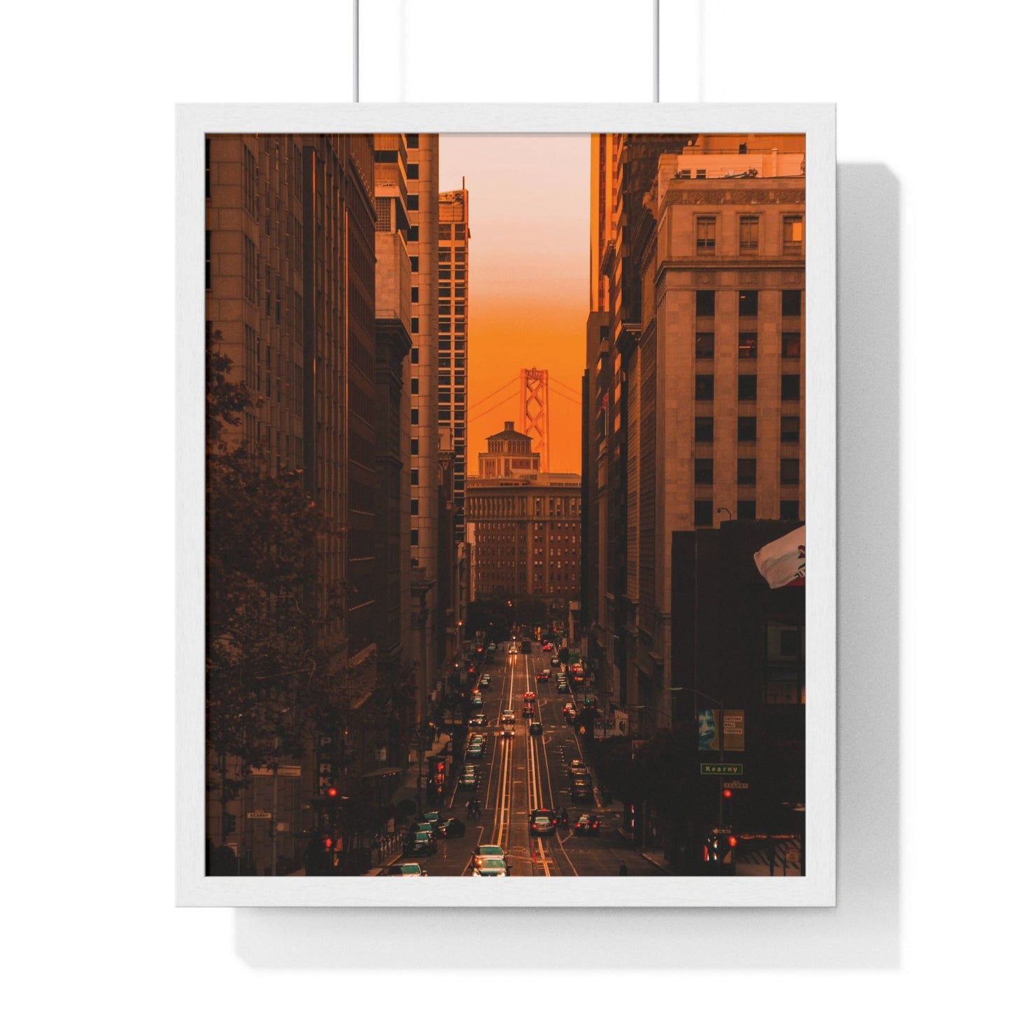 Poster 16" x 20" / White Downtown San Francisco sunset, Framed Print
