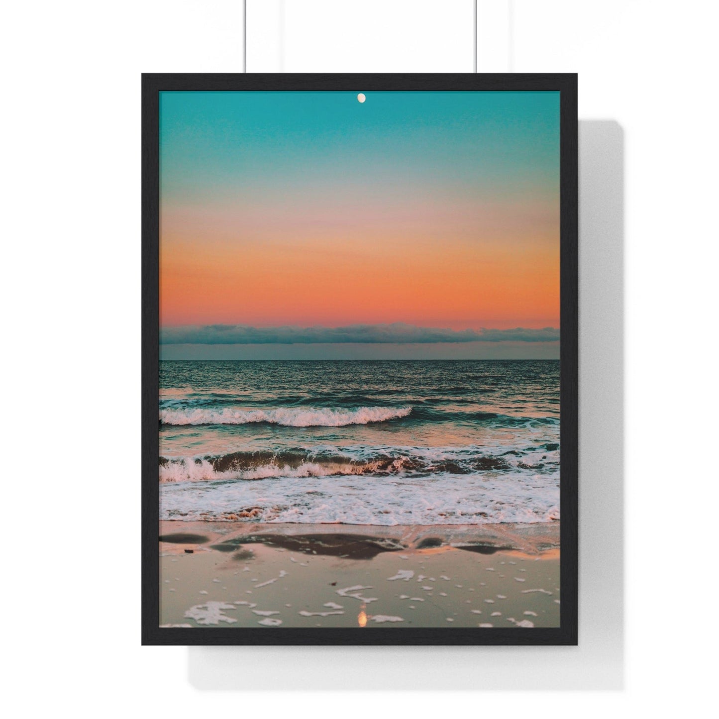 Poster 18″ x 24″ / Black Ocean beach sunset, Framed Print