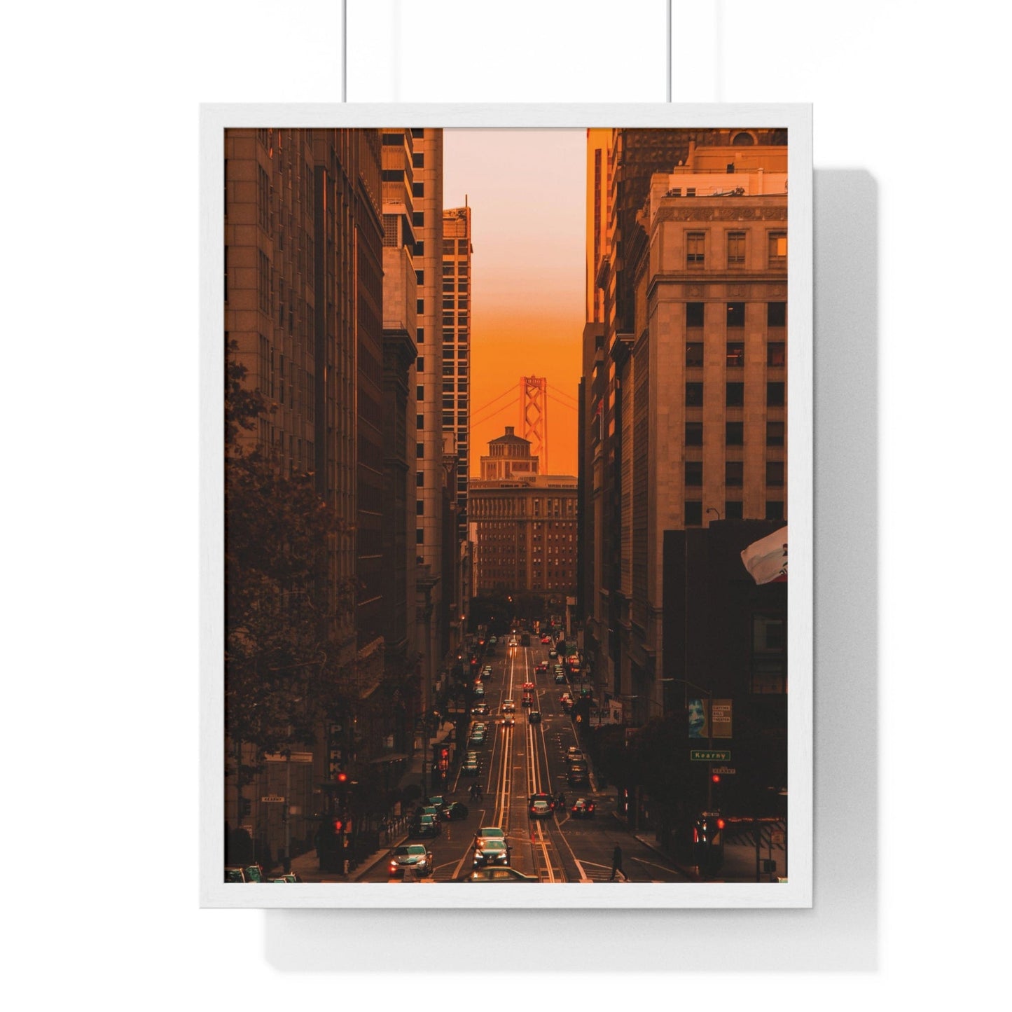 Poster 18″ x 24″ / White Downtown San Francisco sunset, Framed Print