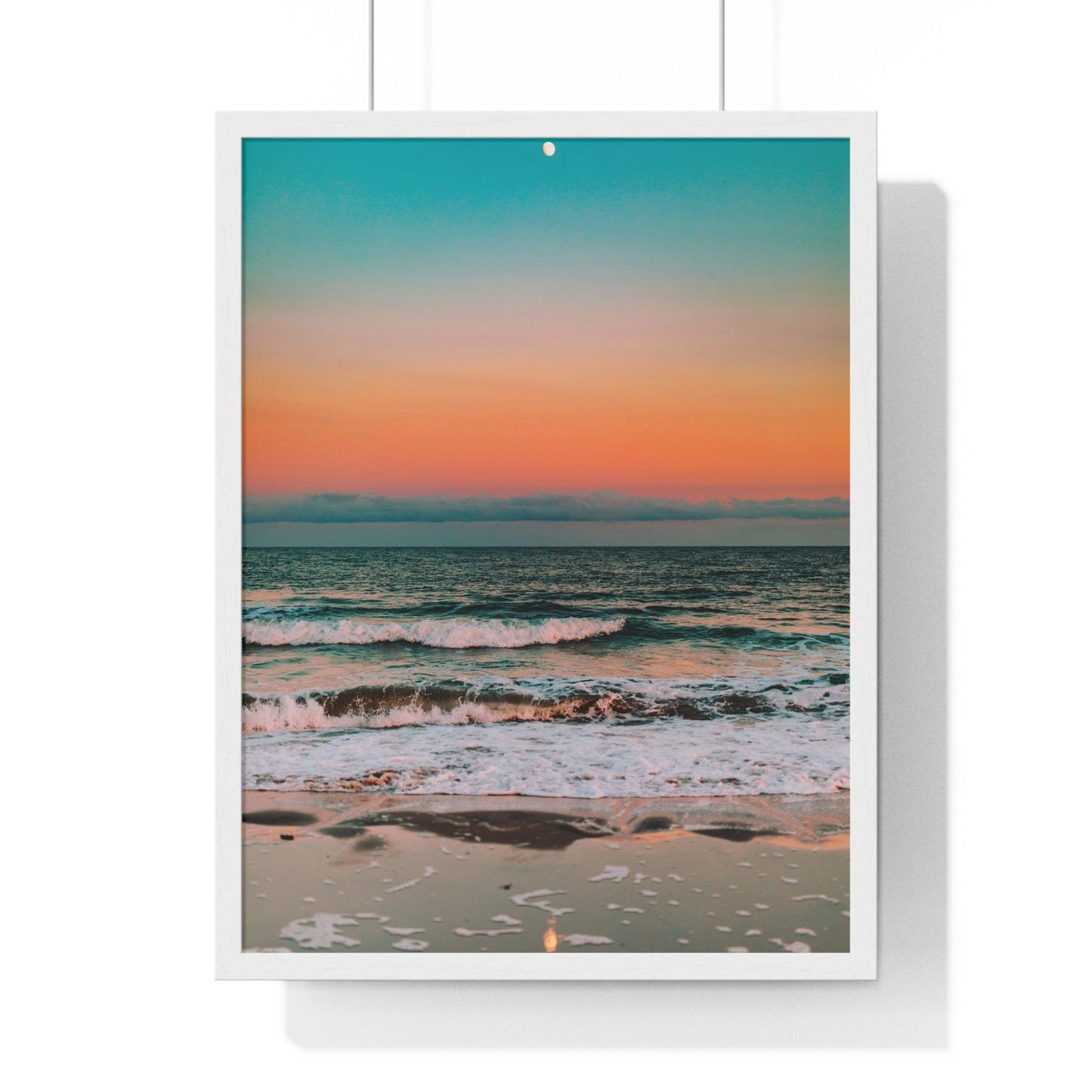 Poster 18″ x 24″ / White Ocean beach sunset, Framed Print