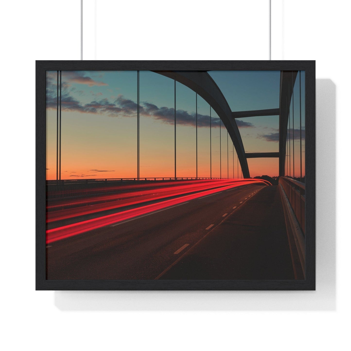 Poster 20" x 16" / Black Traffic Light Trail On A Bridge, Framed Print