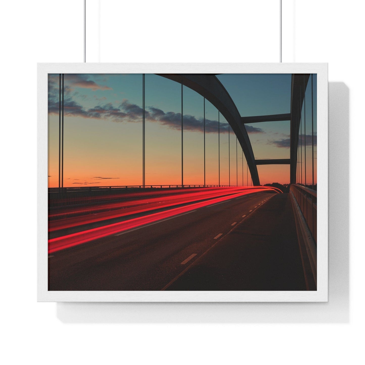 Poster 20" x 16" / White Traffic Light Trail On A Bridge, Framed Print