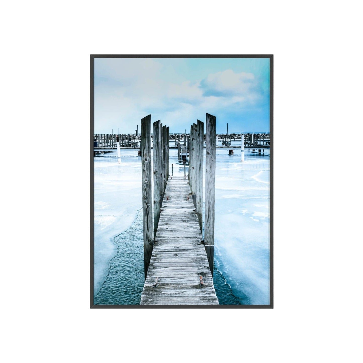 Poster 20″ x 28″ (Vertical) / Black Frame / Matte Wooden Footbridge Across A Frozen Lake, Framed Print
