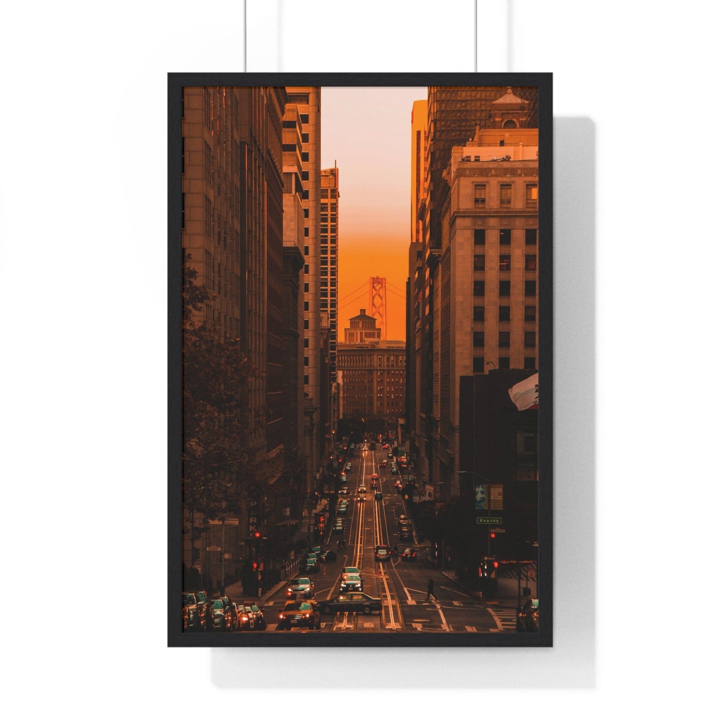 Poster 20" x 30" / Black Downtown San Francisco sunset, Framed Print
