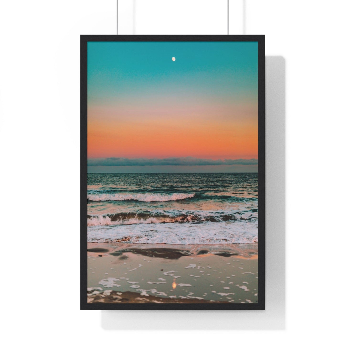 Poster 20" x 30" / Black Ocean beach sunset, Framed Print