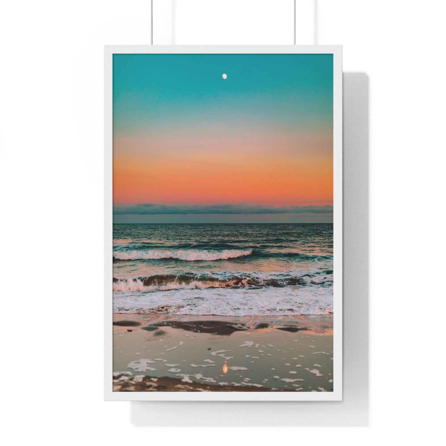 Poster 20" x 30" / White Ocean beach sunset, Framed Print