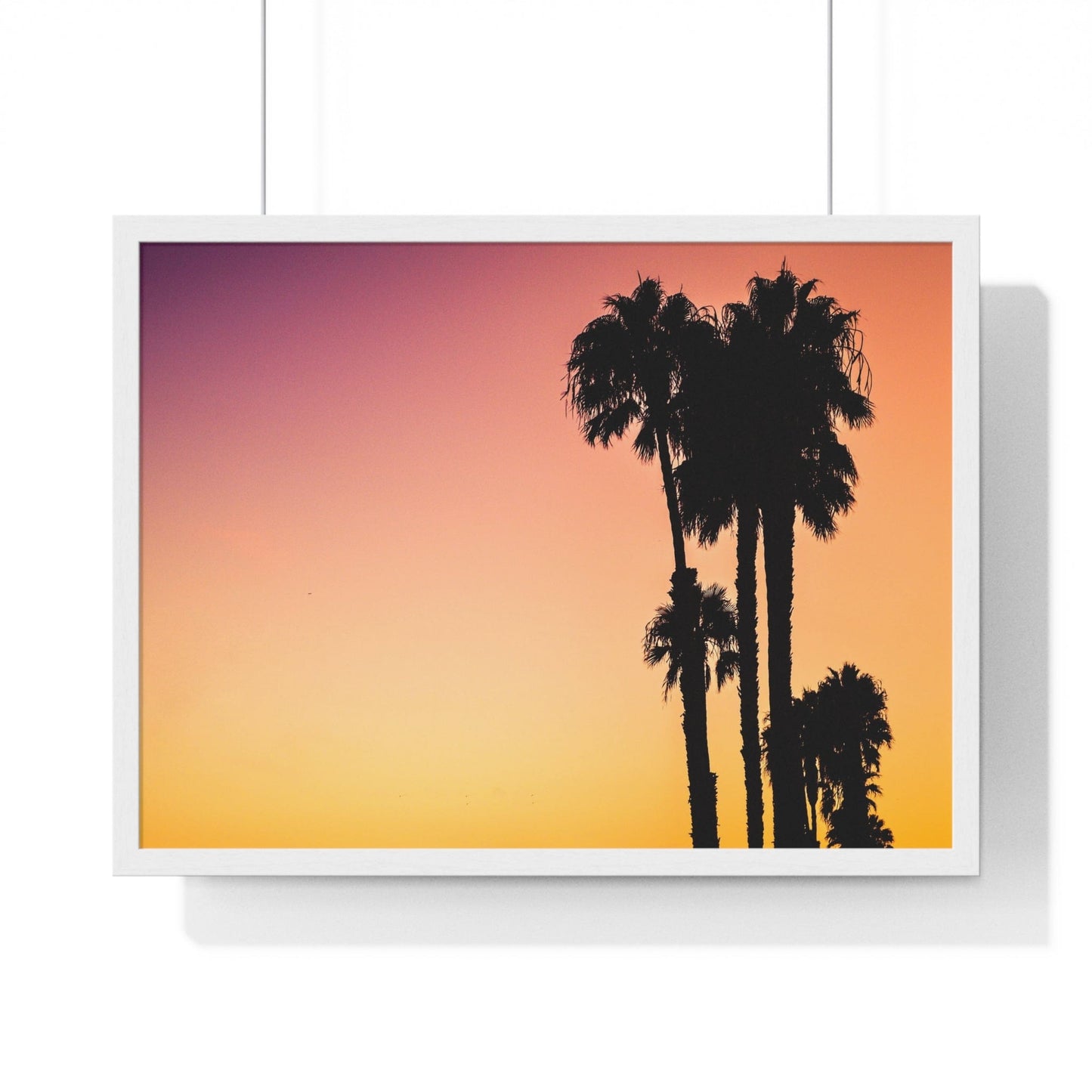 Poster 24″ x 18″ / White Palm Tree Silhouettes In Venice Beach, Framed Print