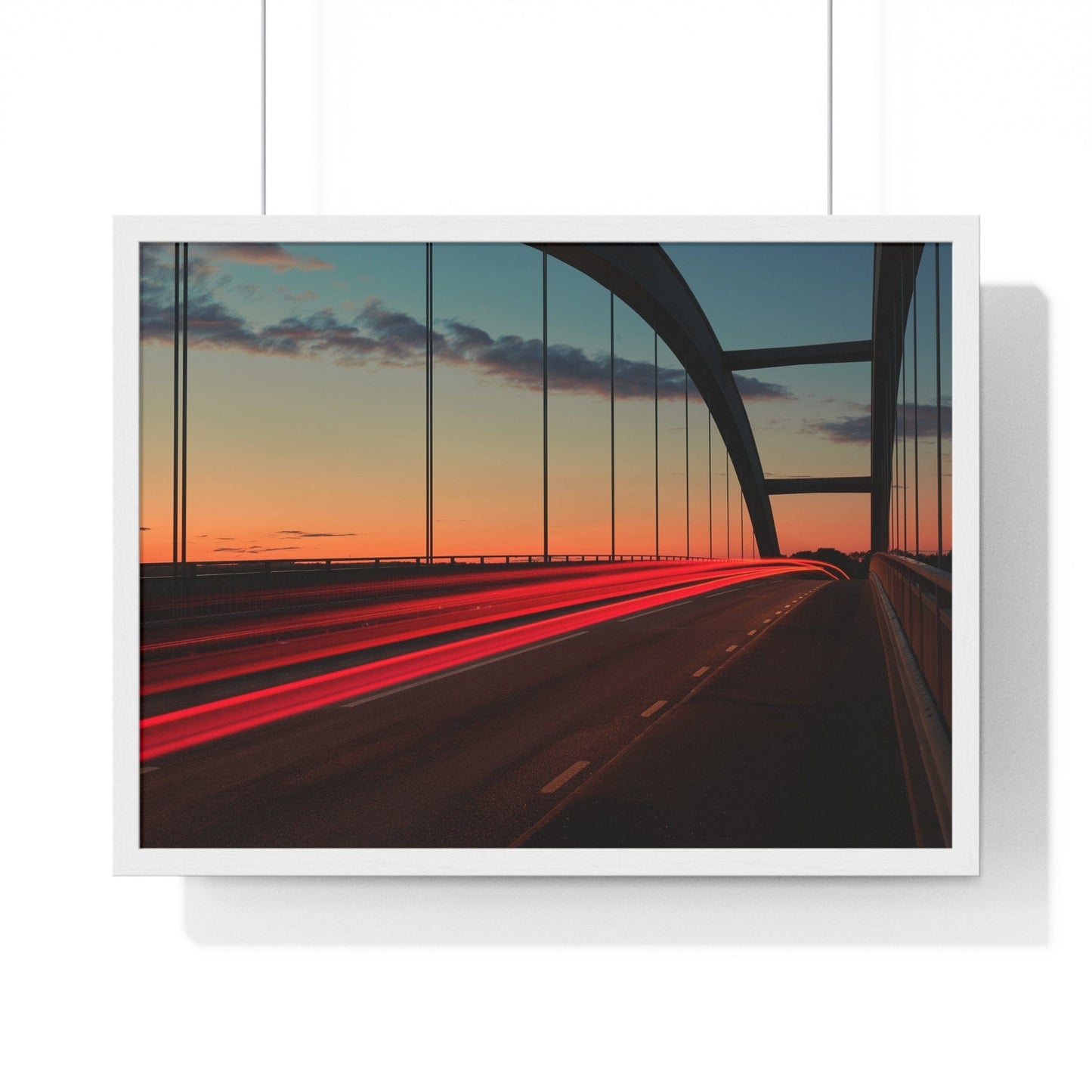 Poster 24″ x 18″ / White Traffic Light Trail On A Bridge, Framed Print